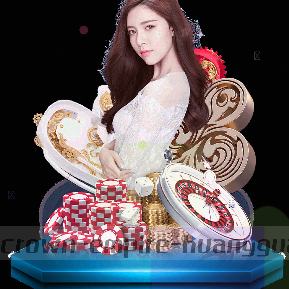 金属质感的皇冠徽记特写，边缘带青色反光与暗金渐变